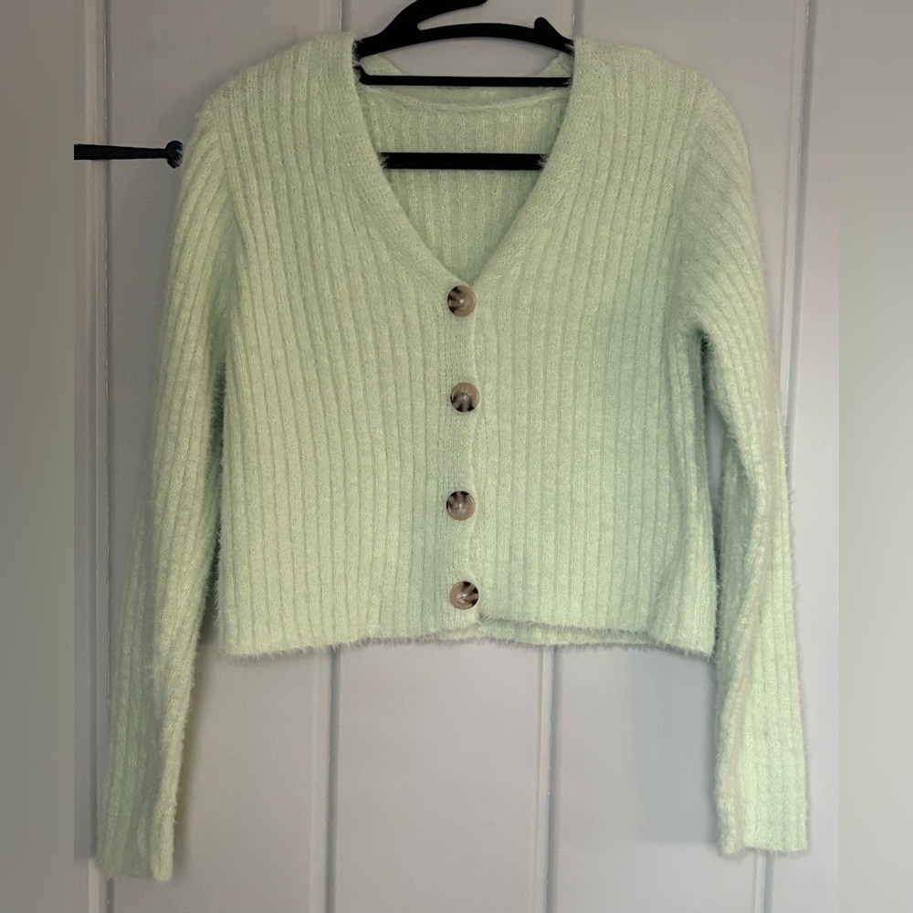 Girls Cropped Mint Green Ribbed Sweater size XL
